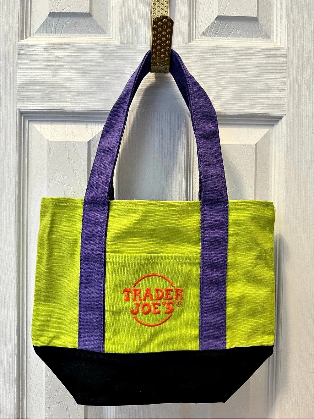 Trader Joe's Trick-or-Treat Mini Canvas Tote Bag Green & Purple
